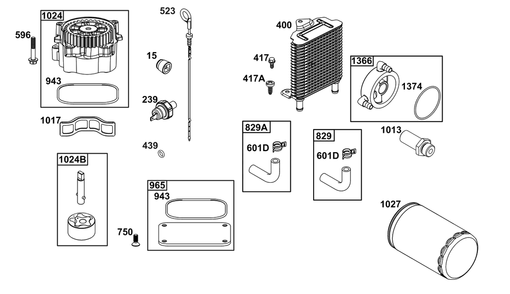 Lubrication Group Diagram and Parts List for 61A777-0103-J1  Briggs and Stratton Engine